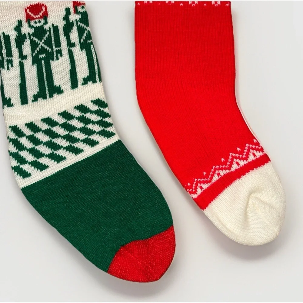 Vintage Knit Sweater‎ Style Christmas Stockings Lot of 4 Red Green White Kitschy